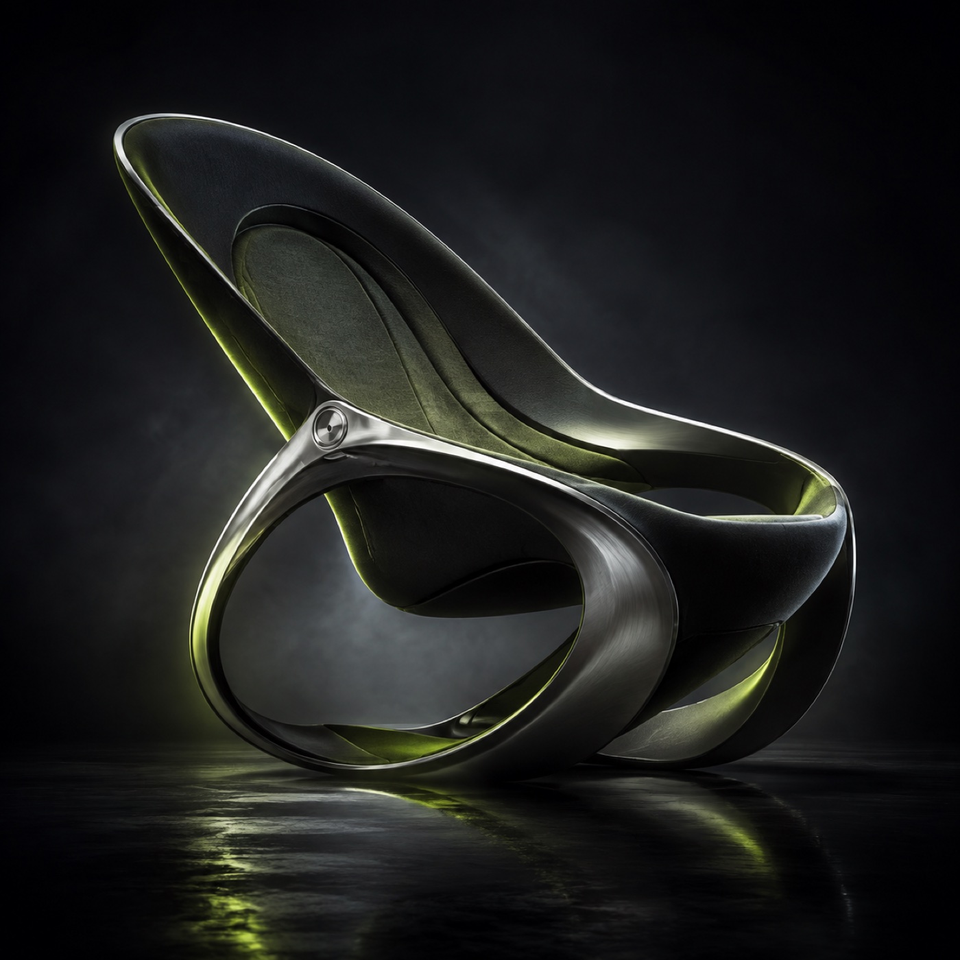Studio-lit sculptural chair rendered as a 3D mesh